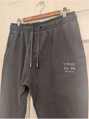 KORELIMITED Mens Black Korean Alphabet Embroidered Sweatpants Joggers - Adult L